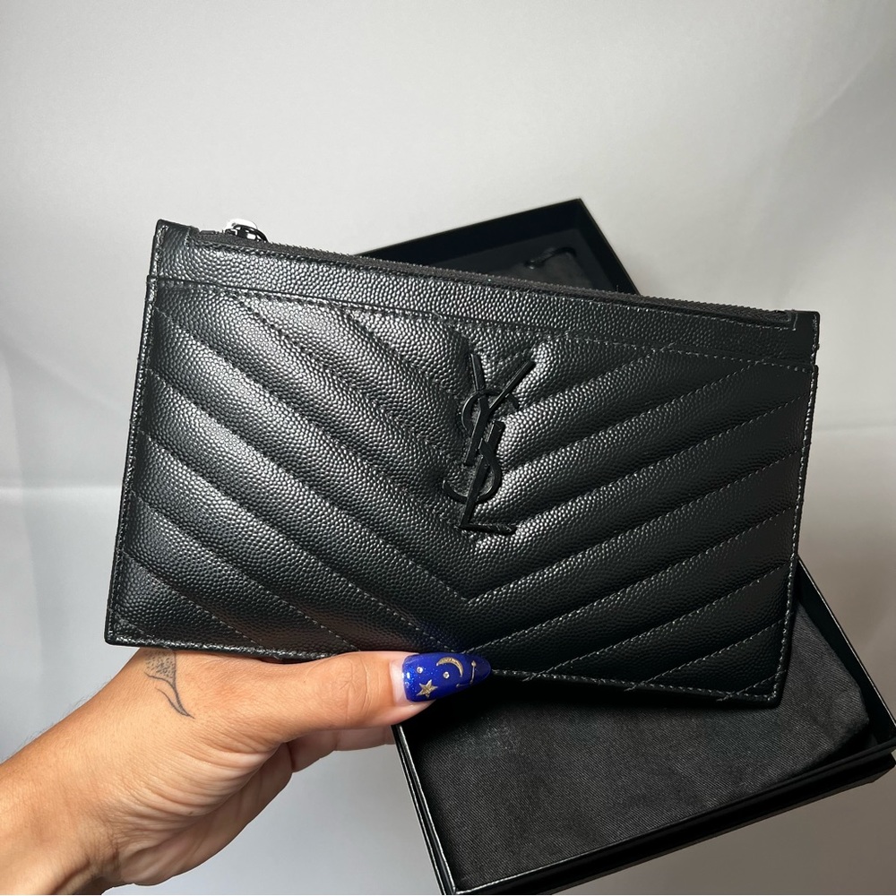 YSL Saint Laurent Monogramme Quilted Calfskin Zip Pouch Black